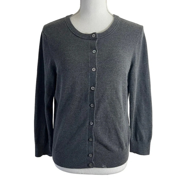 Banana Republic Silk Blend Size Large Dark Charcoal Gray Cardigan Sweater Large - Picture 1 of 8